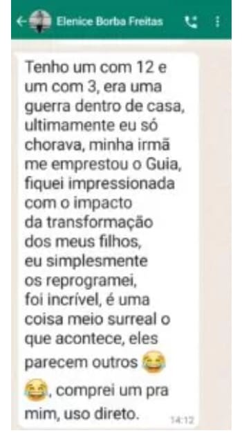 Captura de uma mensagem de WhatsApp com relato de uma responsável sobre sua experiência familiar.